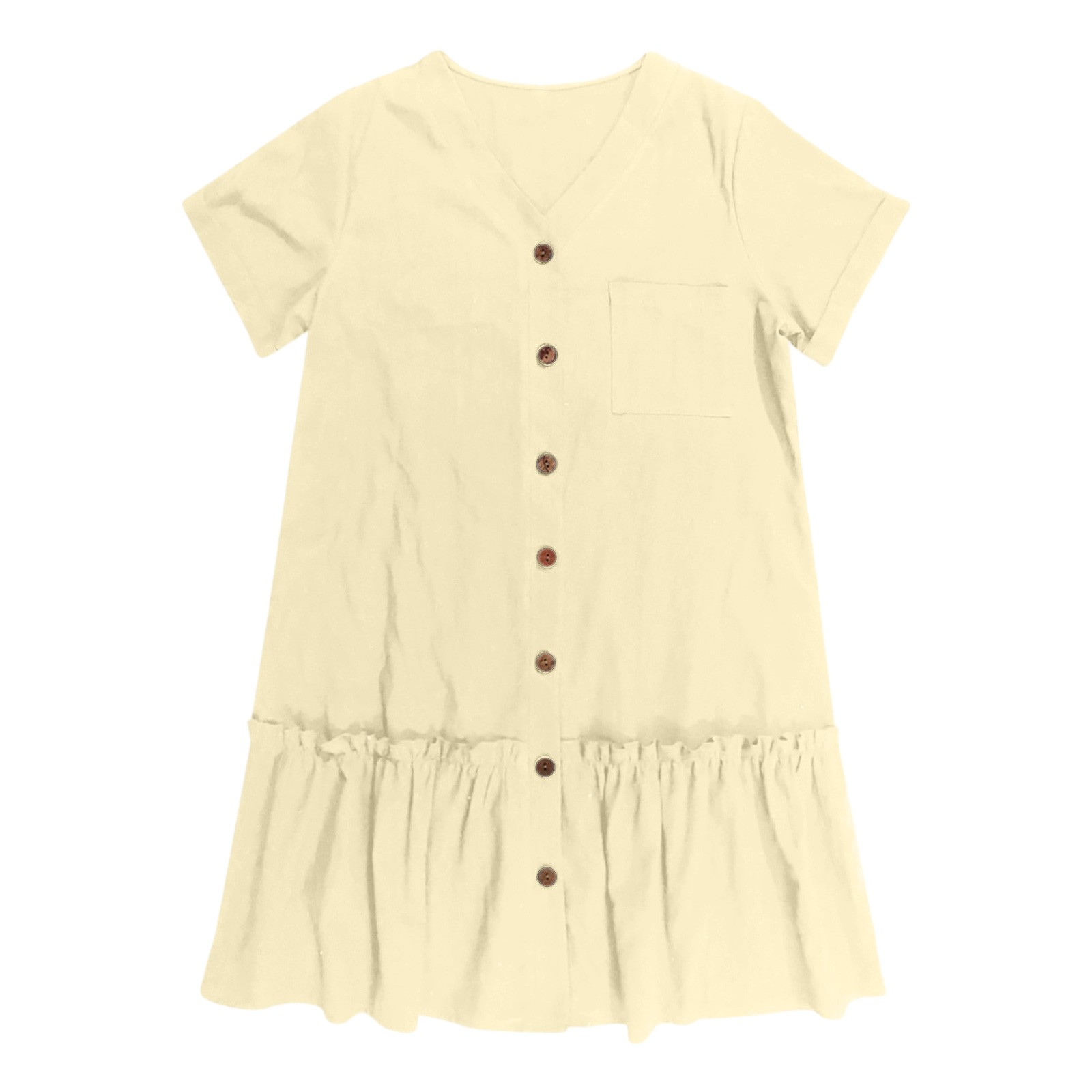 thumbnail image 4 of Vestido camisero holgado de verano con botones para mujer - Detalles de volantes, túnica informal - Tallas S-XL, 4 of 5